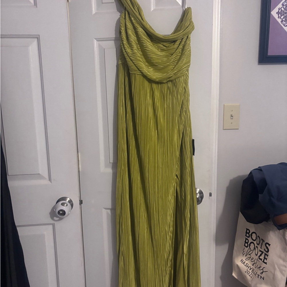 Lulu's One Shoulder Olive Dress